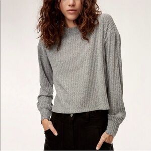 Aritzia Wilfred Free Rudko Grey Ribbed Crewneck Longsleeve Cropped Top